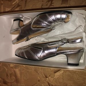 Silver leather sandals.